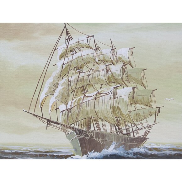 Sailing Ship Oil Painting 22x18 Lendi Signed on Canvas Framed Original - Picture 6 of 15